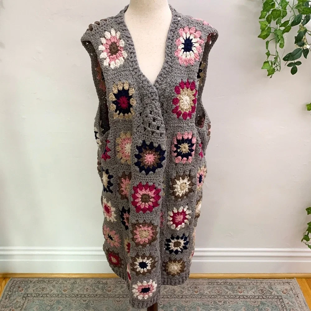 Handmade crochet granny‎ squares oversized vest one size